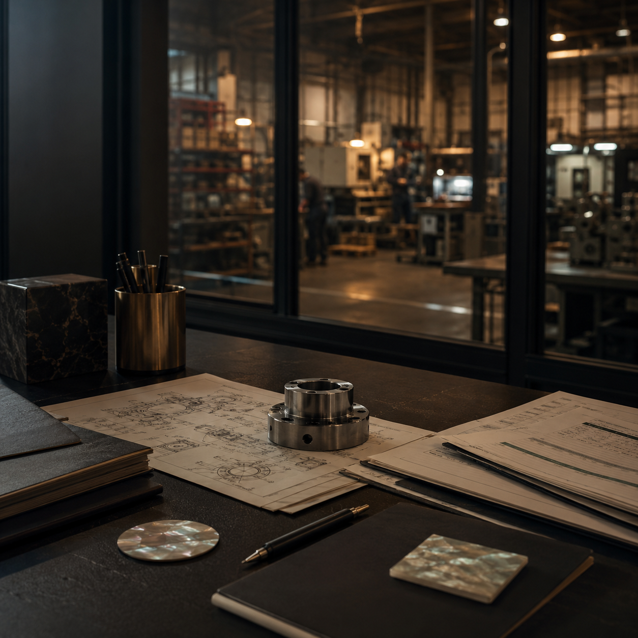 Contexto empresarial con industria, producto y materiales